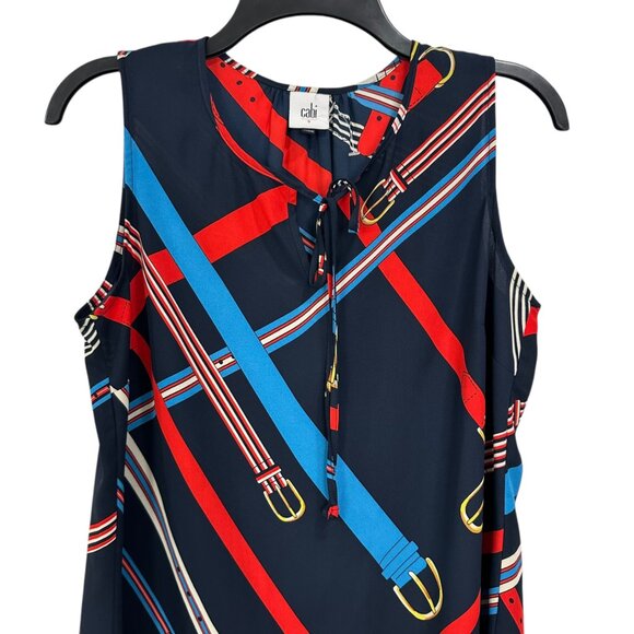 Cabi Womens Sleeveless Navy Blue Blouse Red & Blue Belt Print Size S Polyester - Picture 7 of 9